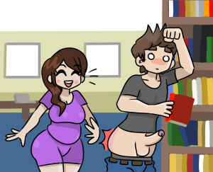 Geena spanking Mike with his pants down at the library.